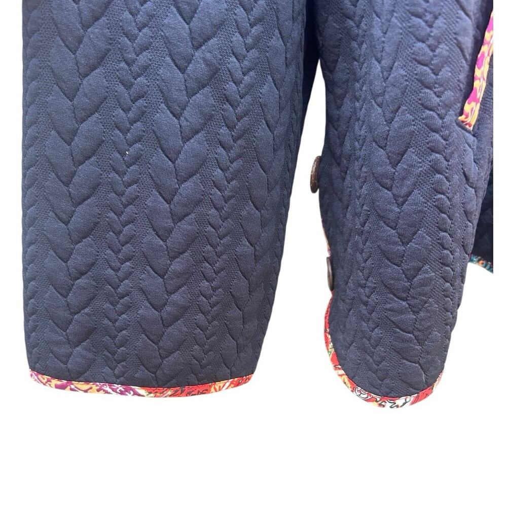 BloomChic Womens 26 4X Navy Quilted Hooded Jacket Floral Trim Button Plus Size - Picture 5 of 7